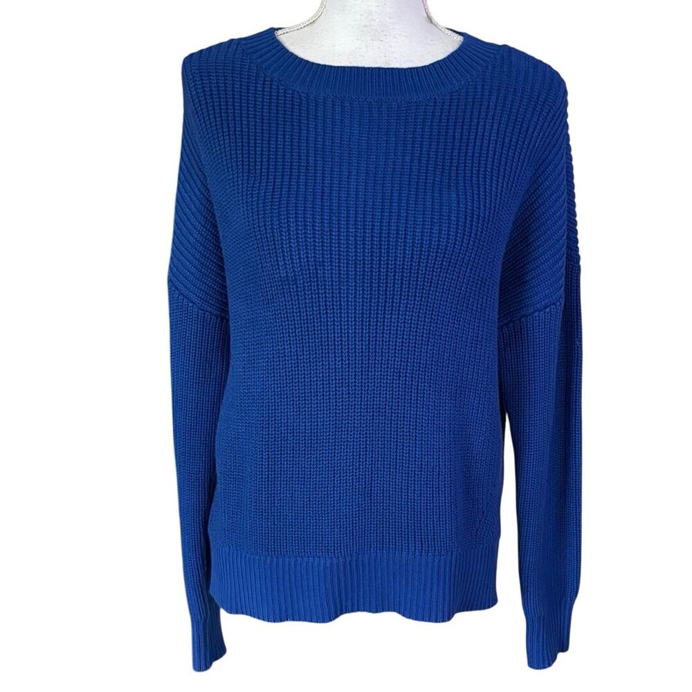 Duluth Trading Co Size S Chunky Knit Ribbed Sweater Blue Crewneck